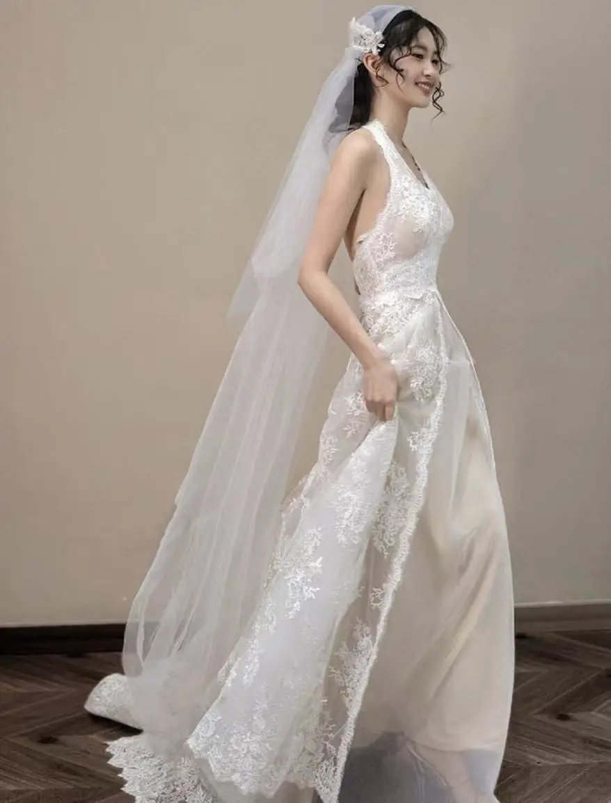 فساتين زفاف أنيقة مخصصة 2025 على شكل حرف v دانتيل أبيض نقي أبيض/عاجي زي العرائس تول a-line للنساء vestidos de novia