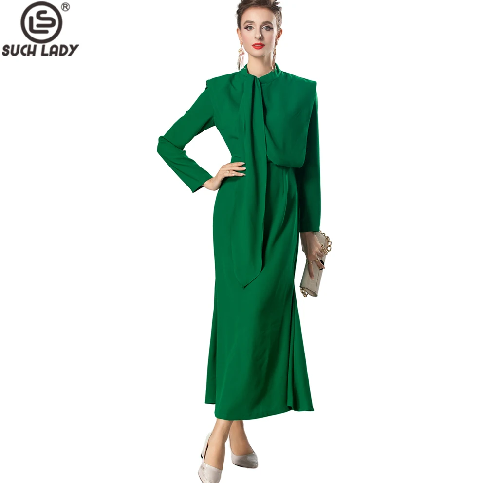 

Women's Runway Dress Stand Collar Long Sleeves Ruffles Back Zipper Elegant Fashion Casual Vestidos