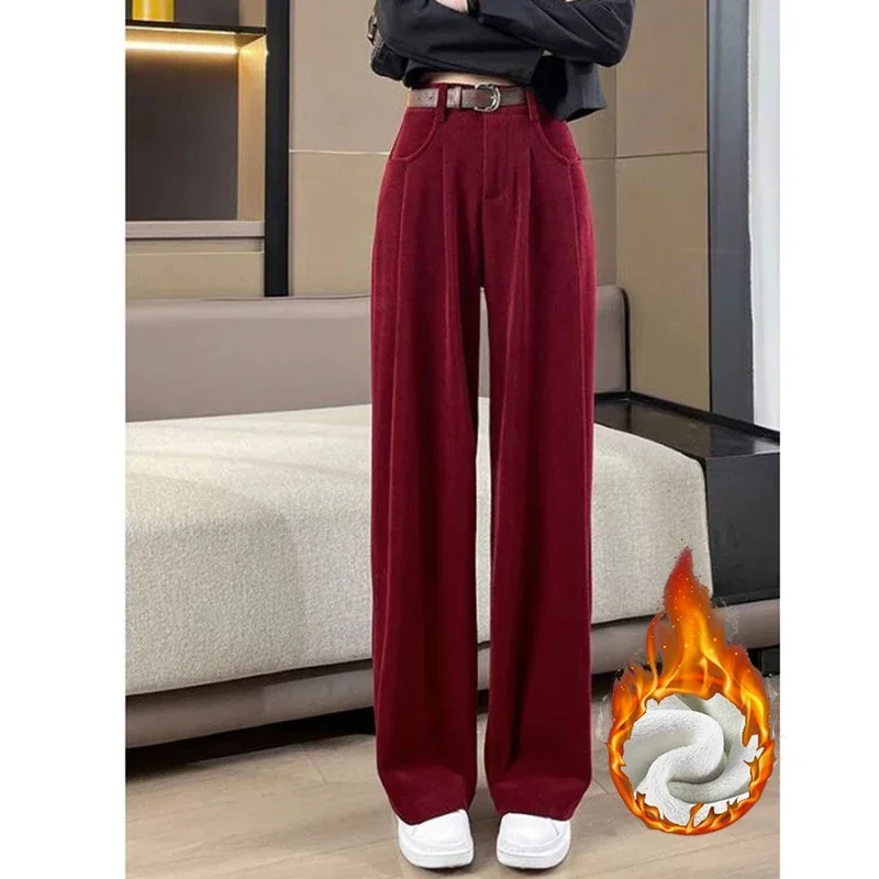 2025 Winter Lady Fashion Snow Warm Pants Fleece High Waist Trousers Women Straight Leg Plush Thermal Pants Women's Clothing