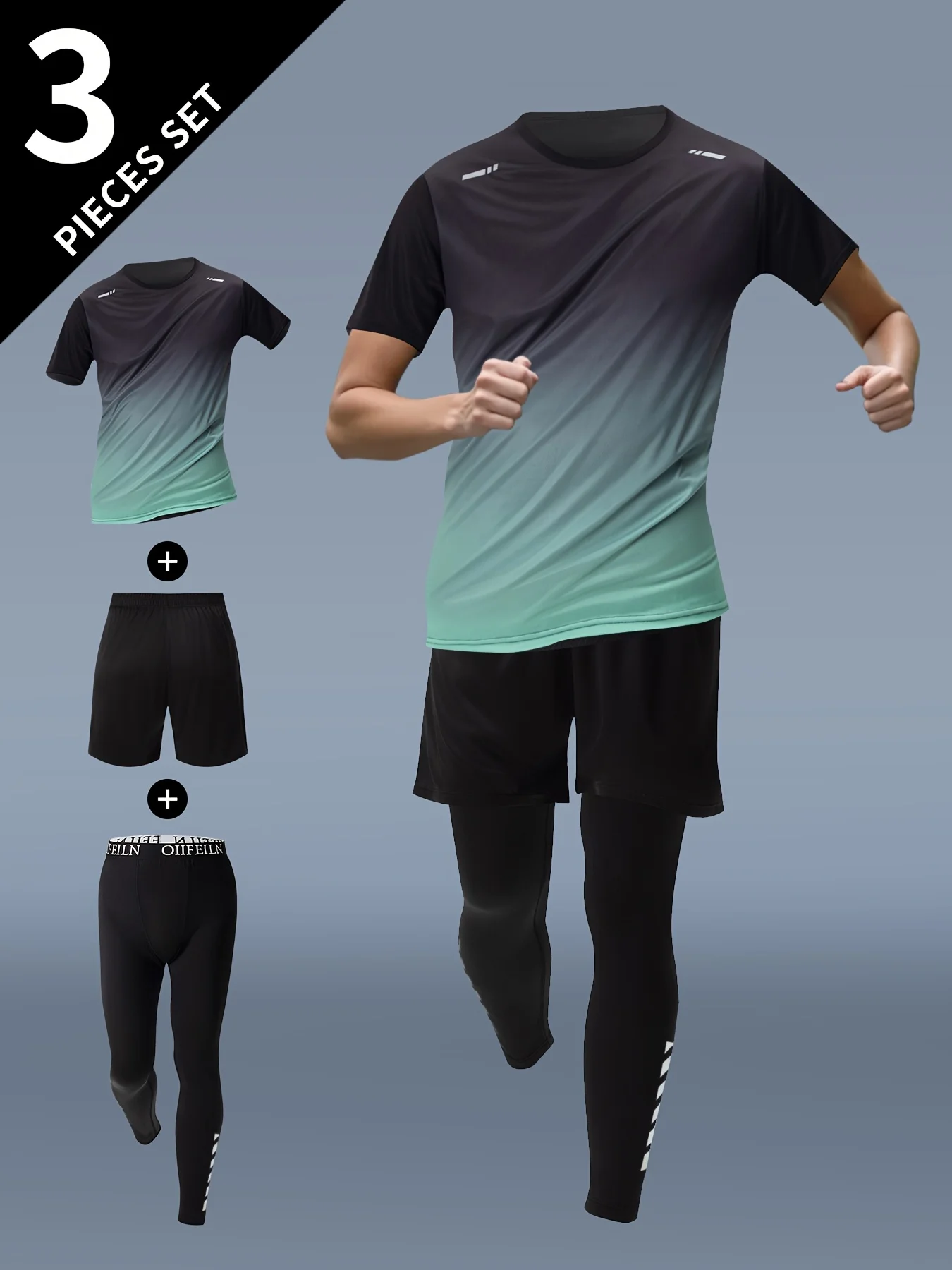 Men's fitness summer and autumn training short sleeve running speed dry clothes sports suit.