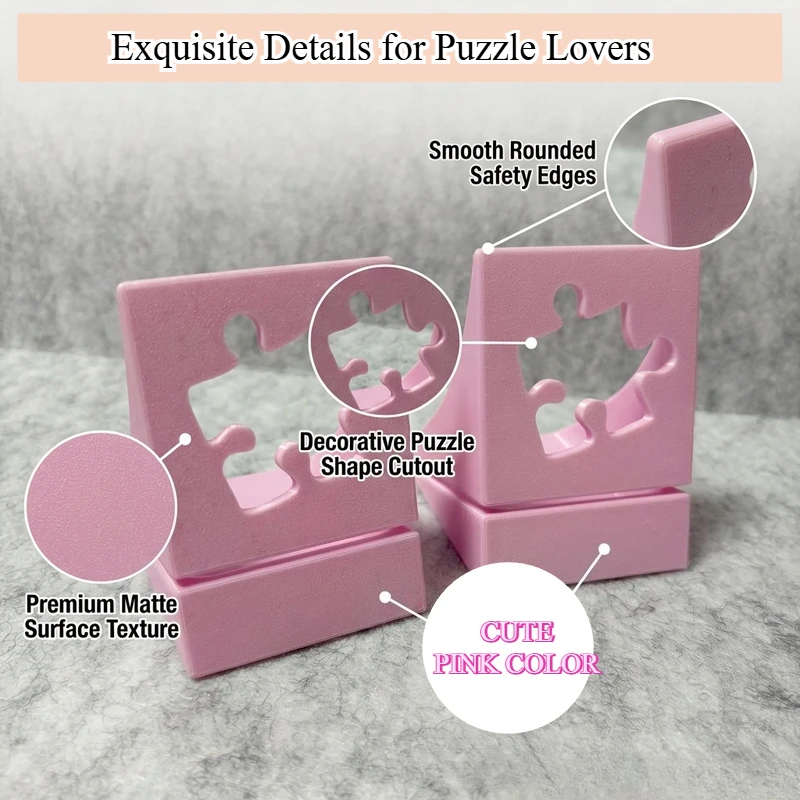 

2pcs Set Pink Puzzle Holder Rack Mini Desktop Display Stand for Puzzle Pbox, Small Cute Puzzle Organizer 3.35x3.35x2.36 Inch