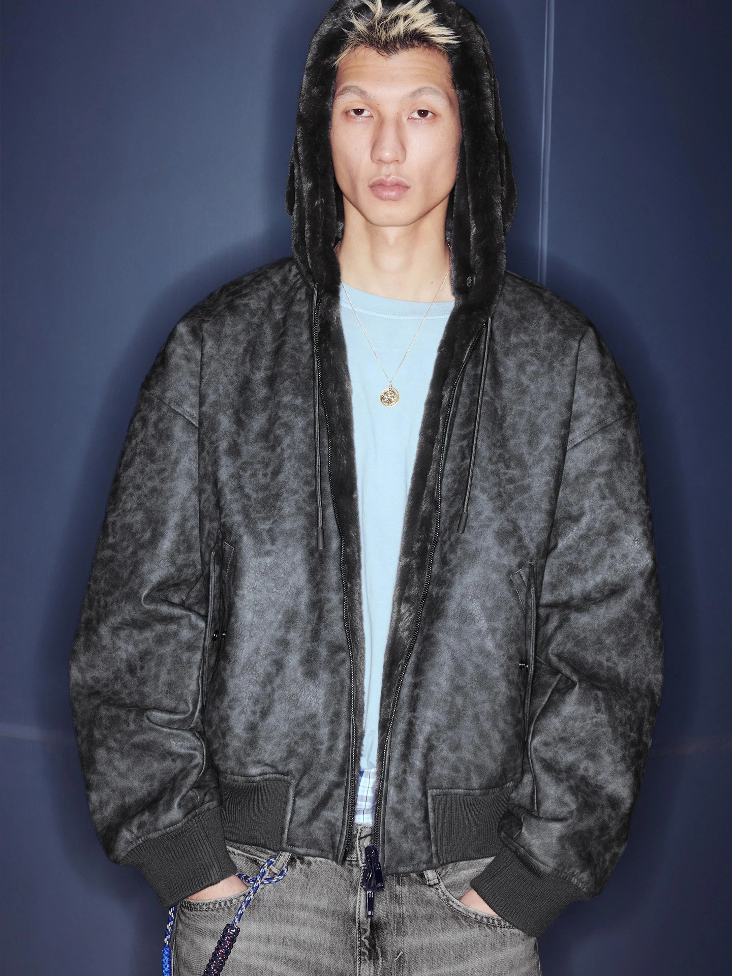 

Двусторонняя куртка-пилот с эффектом кожи, мужская повседневная теплая куртка из искусственной кожи на флисовой подкладке, новинка осени 2025 года