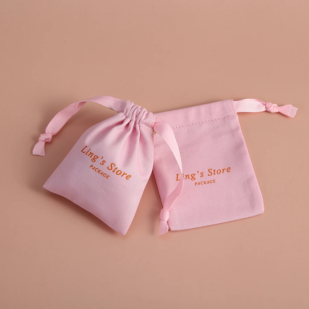 50 Pink Cotton Drawstring Bags with Your Logo Print Custom Jewelry Accessory Packaging Bags Chic Wedding Party Favor Pouches