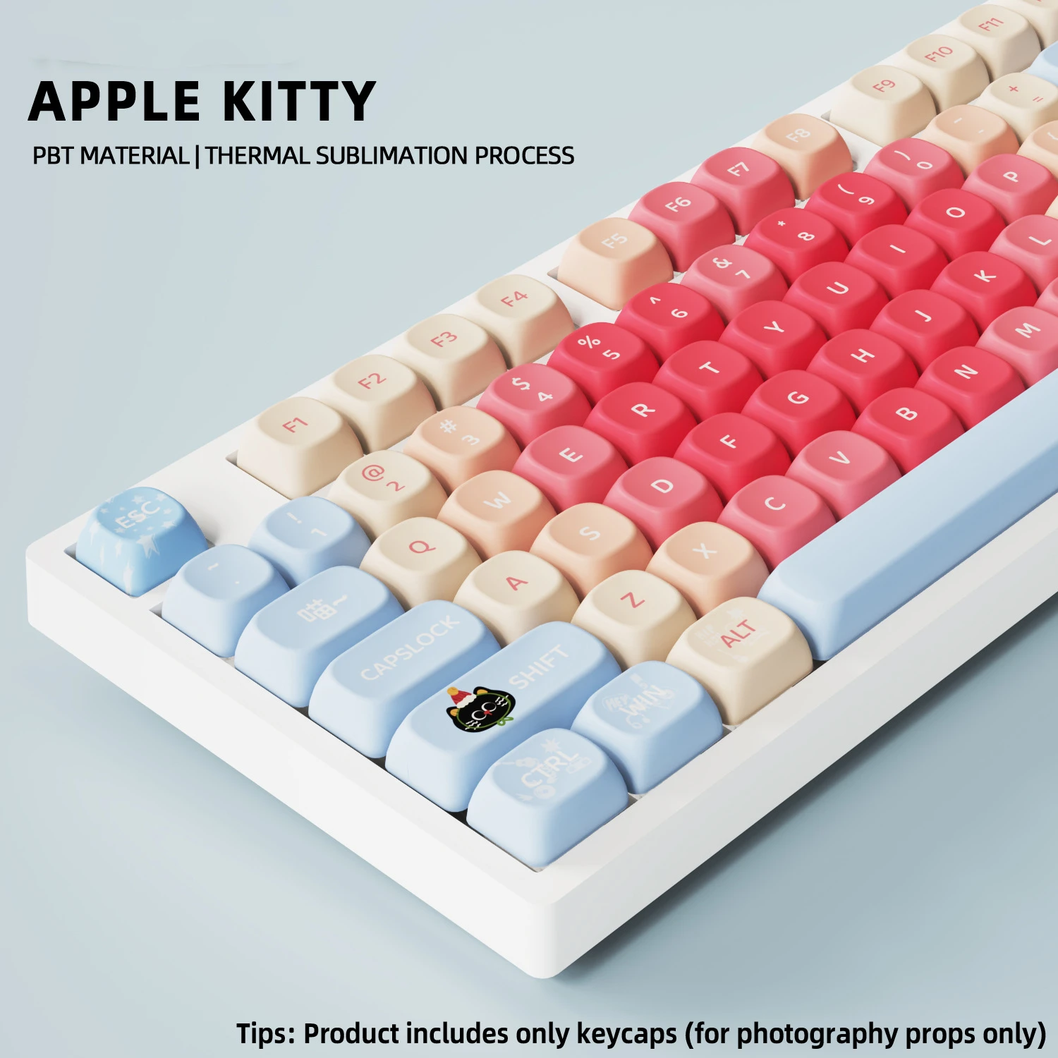 Apple Kitty Keycaps 121 Keys PBT Material MOA Profile DYE-SUB For MX Switch Wooting Mechanical Keyboard Keycaps ISO ANSI Layout