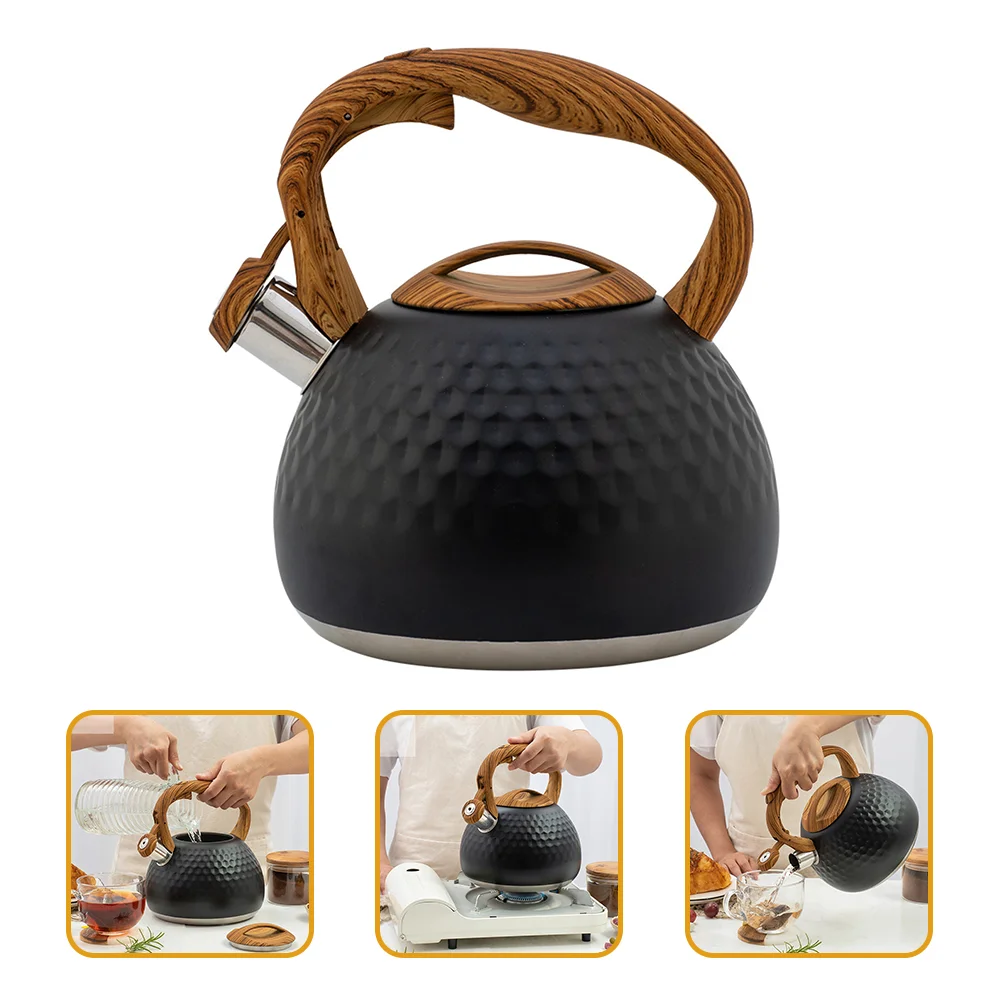 Whistle Kettle Teapot Stove Tops Coffee Stovetop Pots for Wood Grain Nylon Handle Stainless Steel with