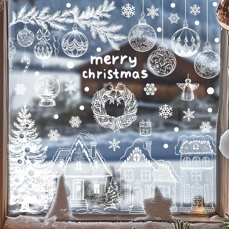 White Christmas Tree Window Stickers Wall Decor Xmas Static Electricity Glass Stickers Noel Merry Christmas Decor Happy New Year