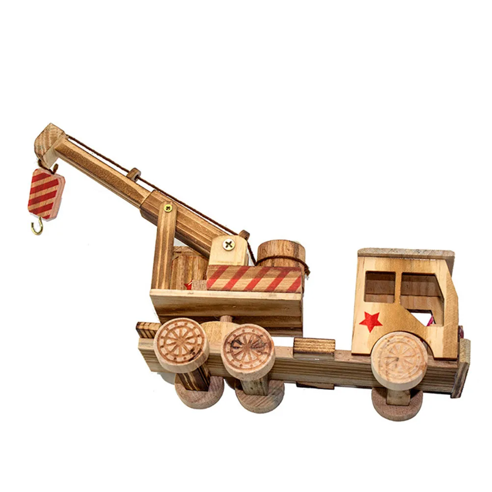 

1pc Wooden Simulation Crane Retro Excavator Tractor Hand Made Wood Toy Home Ornaments for Kids Children