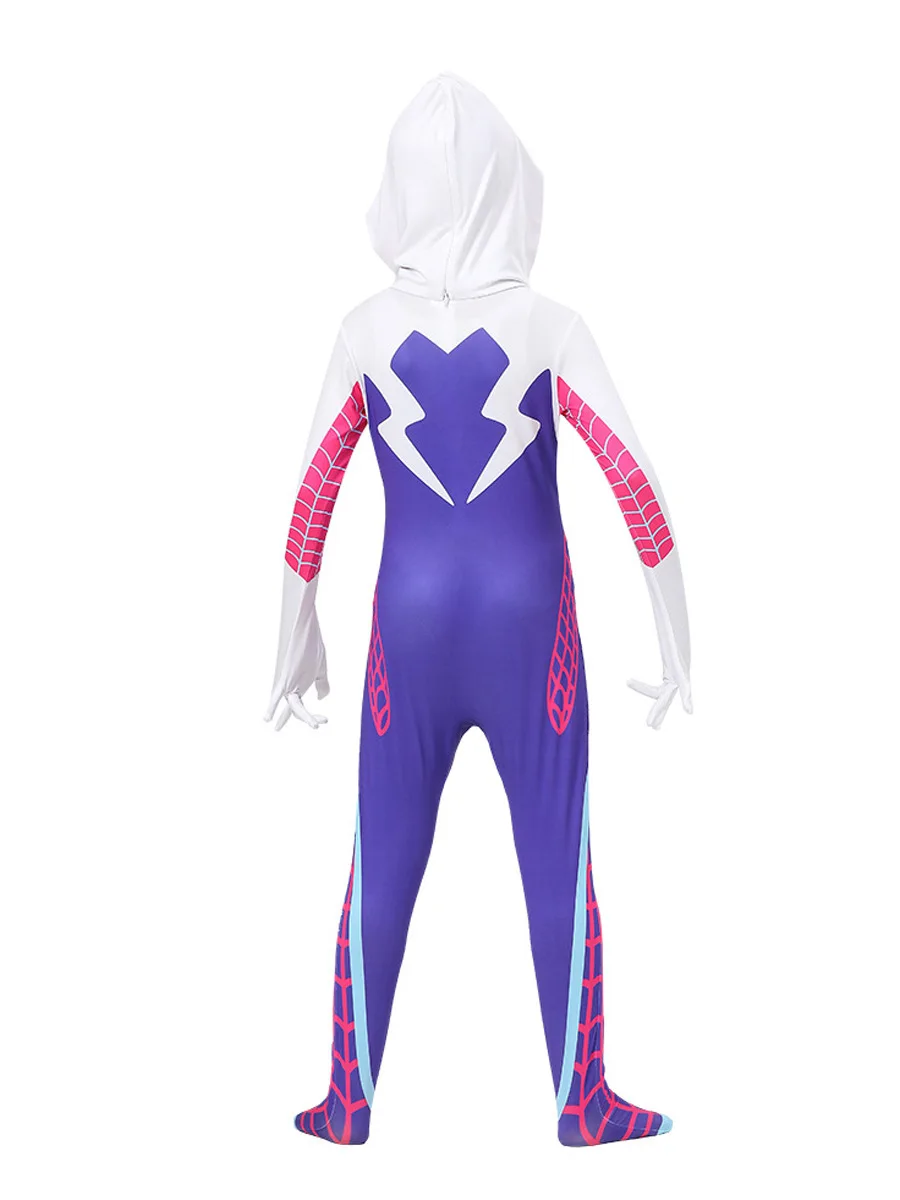 Girls Gwen Ghost Spider Costume Bodysuit Halloween Cosplay Hooded Holiday Party Costumes Kids Fantasy Sexy Dress Up Outfit