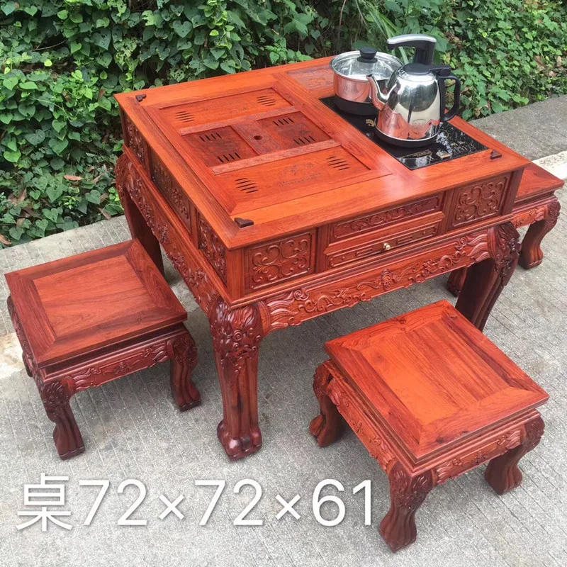 Three-purpose tea table blood sandalwood mahogany furniture functional leisure five-piece Go table
