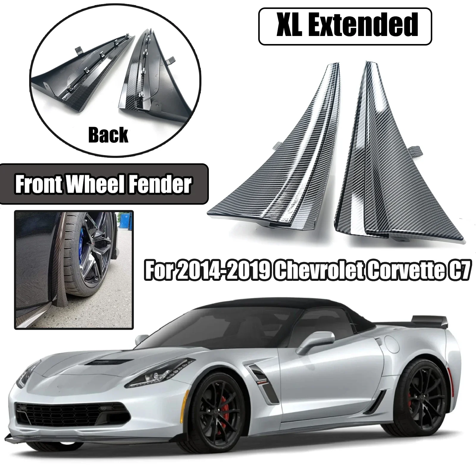 For 2014 2015-2019 Chevrolet Corvette C7 Front Splash Guards Mud Flaps Fender Eyebrow Car Accessory ABS A Pair XL Extended