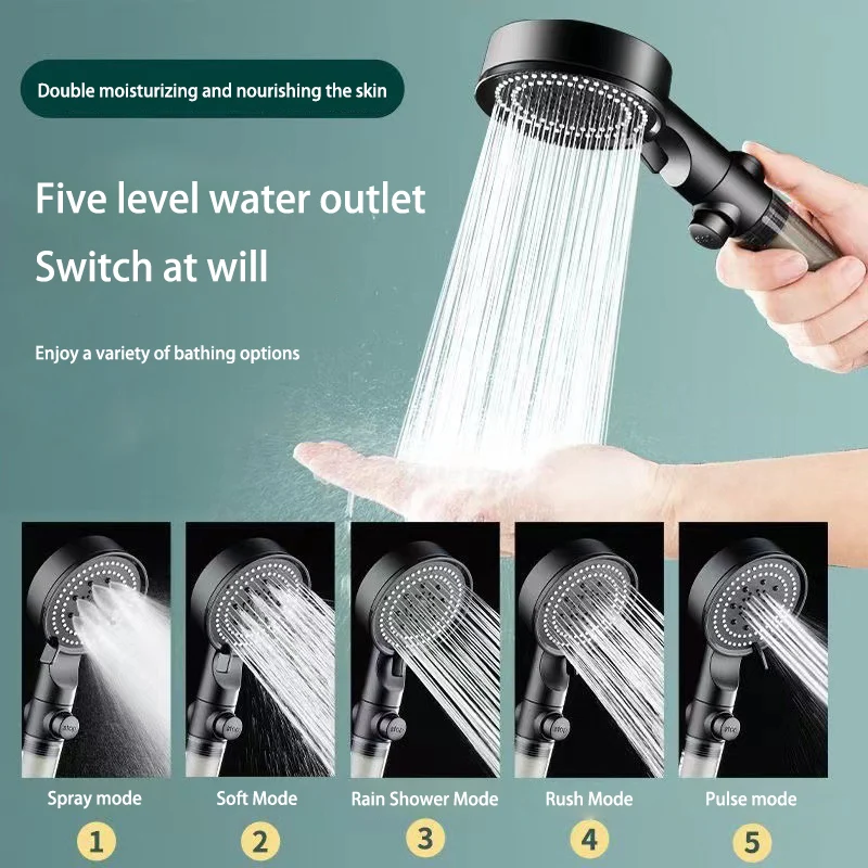 Five-speed Shower Booster Shower Head Bathroom Household Water Heater Bath Handheld Shower Head Bracket Washroom Accessories