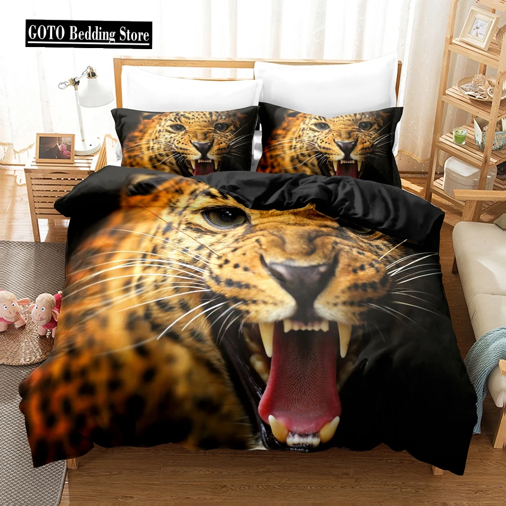 

Leopard Print Duvet Cover for King and Queen Size Bed, 3D Panther, Duvet Cover,Queen Size,Double Comforter pillowcases,Bed Duvet