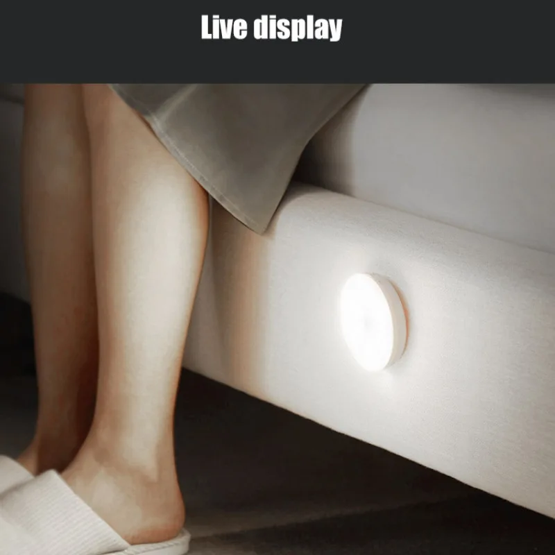 USB Rechargeable Induction Night Light With Magnetic Voiceactivated Round Cabinet LED Intelligent Induction Two-color Lighting