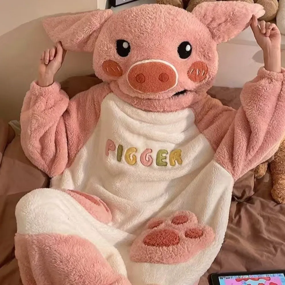 Warm Pumpkin Integrated Pajamas Funny Frog Soft Cartoon Animal Sleepwear Fluffy Thick Coral Fleece Cosplay Costume Outerwear