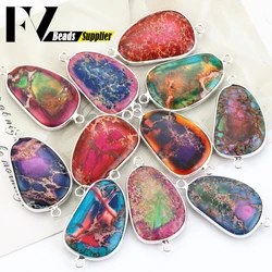 1pcs 40x21mm Natural Stone Sea Sediment Jaspers Moon Shape Double Hanging Pendants for Jewelry Making DIY Necklace Accessories