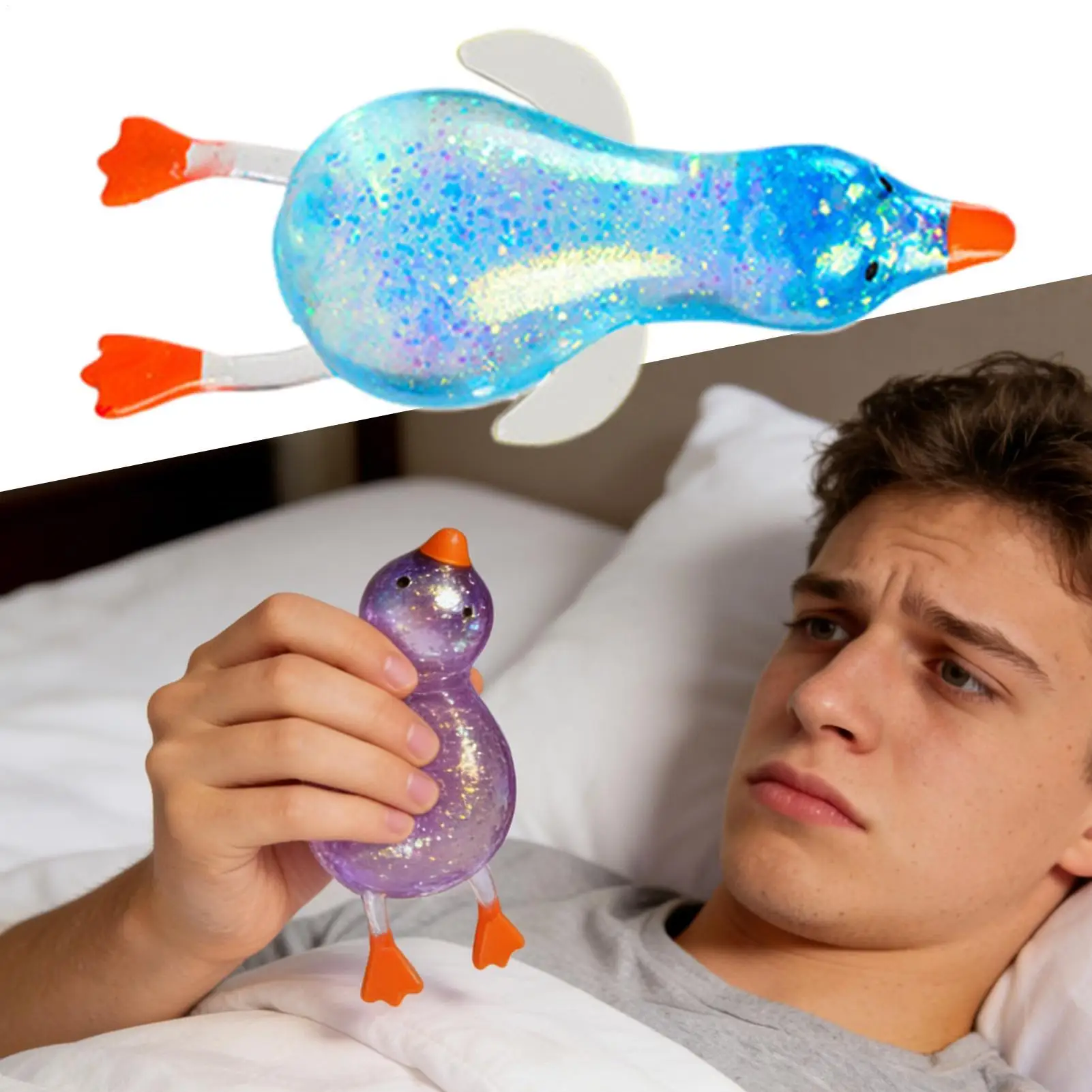 1pc Squishys Glitter Duck Kids Fidget Toy Animal Sugar Stress Ball Stress Relief Sensory Toy Party Favors Easter Basket Stuffers
