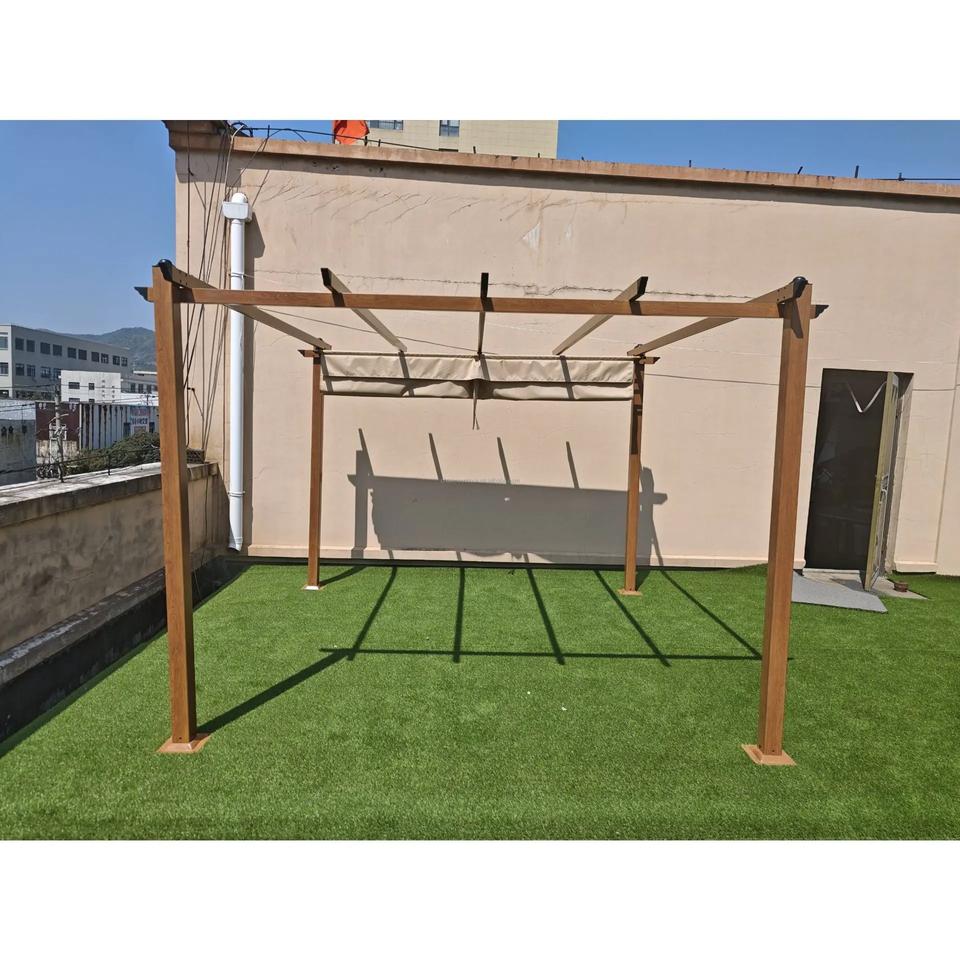Outdoor grape rack All aluminum frame Thermal transfer imitation wood garden courtyard awning Waterproof cloth courtyard awning