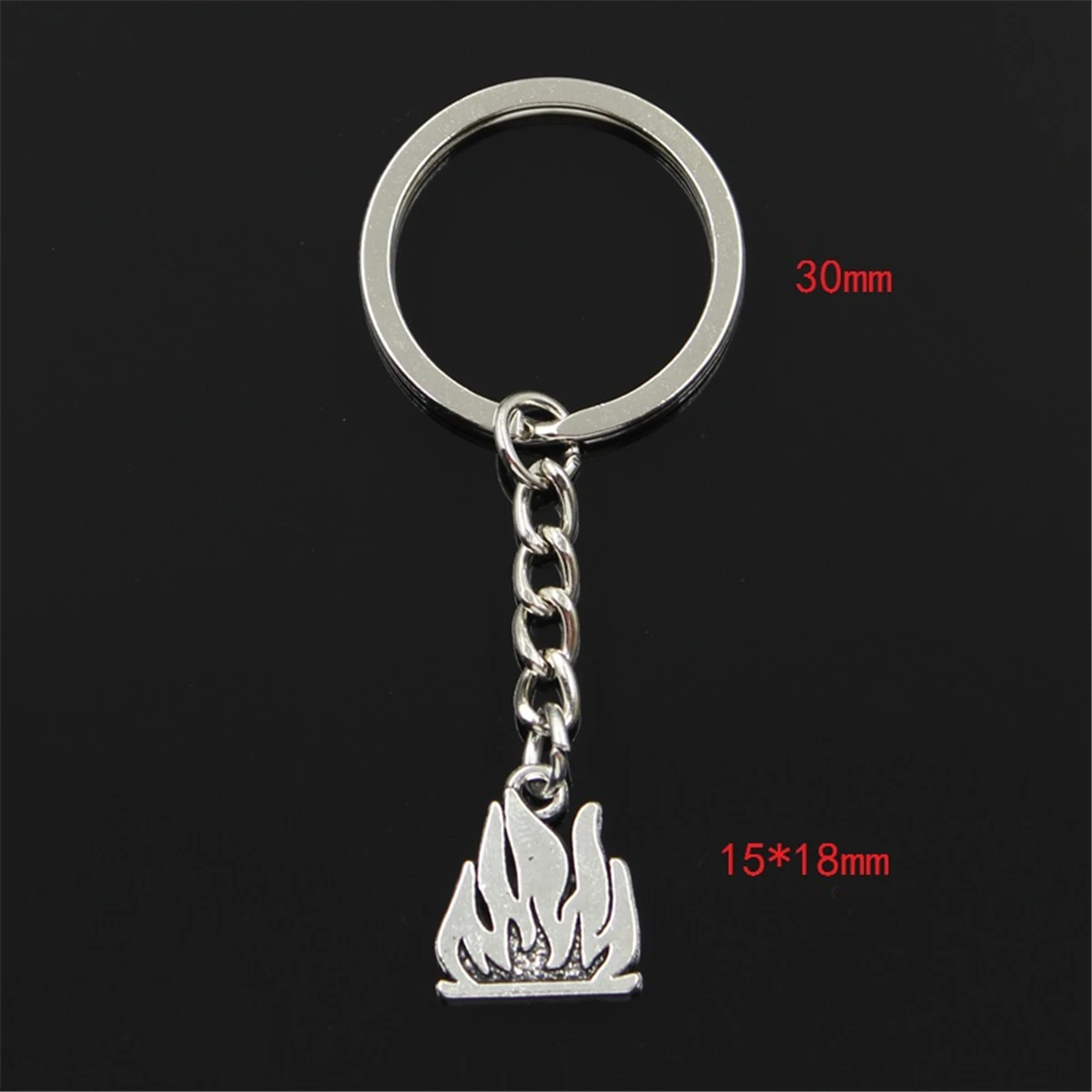 Fashion Keychain 15x18mm Flames Fire Silver Color Pendants DIY Men Jewelry Car Key Chain Ring Holder Souvenir For Gift