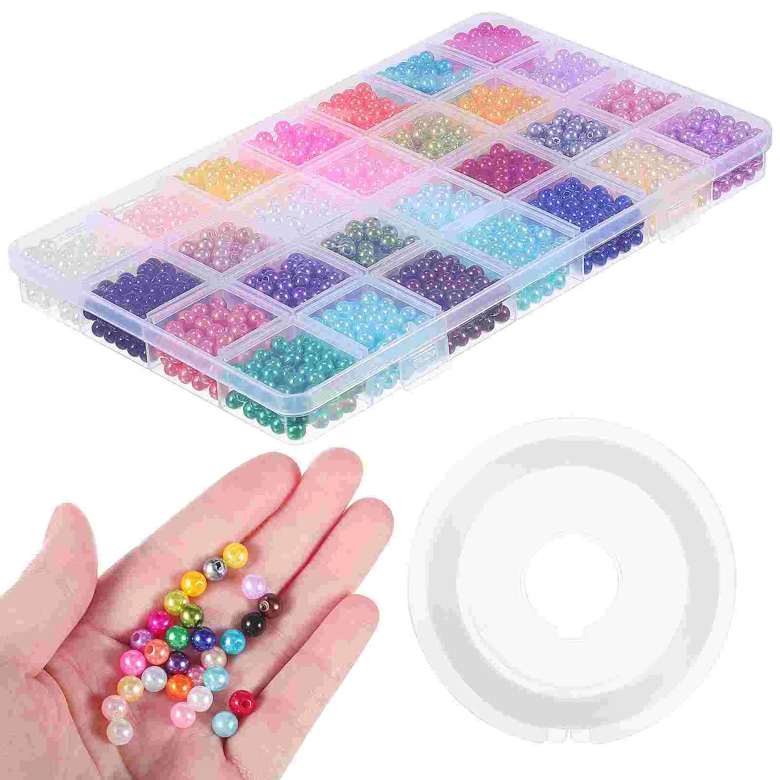 1960 Pcs Beads Threading Jewelry Making Faux Pearl Elastic Rope for DIY with Holes Round Craft
