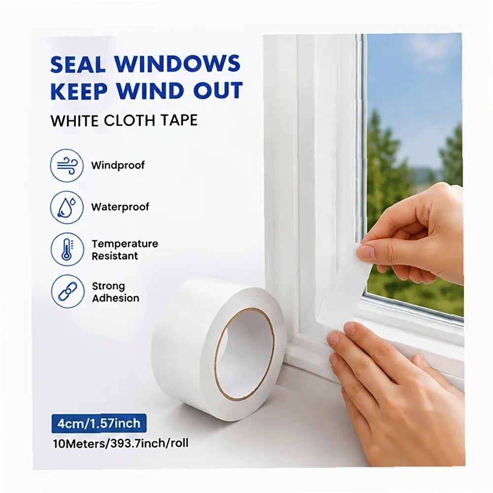 4Pcs White/Silver Window Sealing Tape 150μ PVC Heavy Duty Strong Adhesive Repair Duct Tape for Door, Window