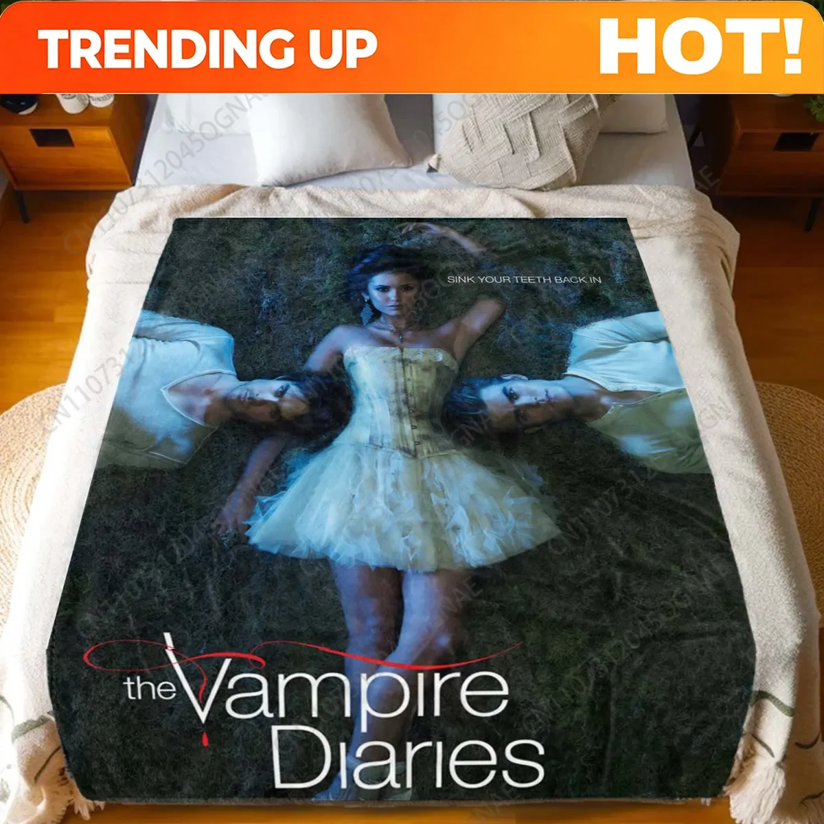 Custom The Vampire Diaries Themed Flannel Fleece Blanket, Soft Comfortable Creative Pattern, All-Season Multi-Use Nap Blanket, P