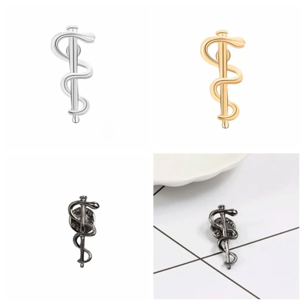 Cute Black/Gold/Silver Magic Snake Stick Brooch Toroidal Alloy Metal Badge Animals Party