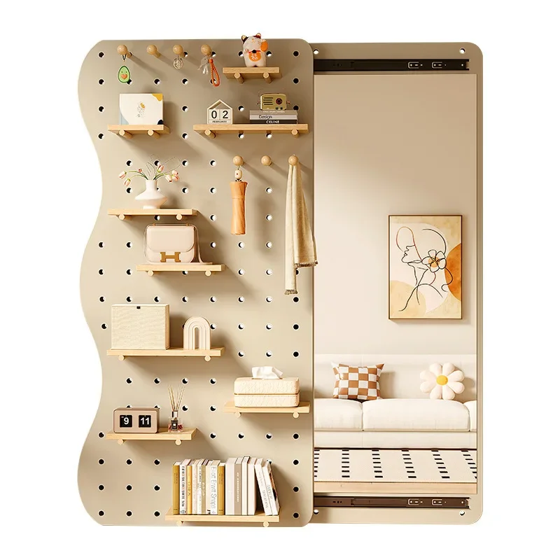 

Cream wind solid wood hole board, full-length mirror integrated