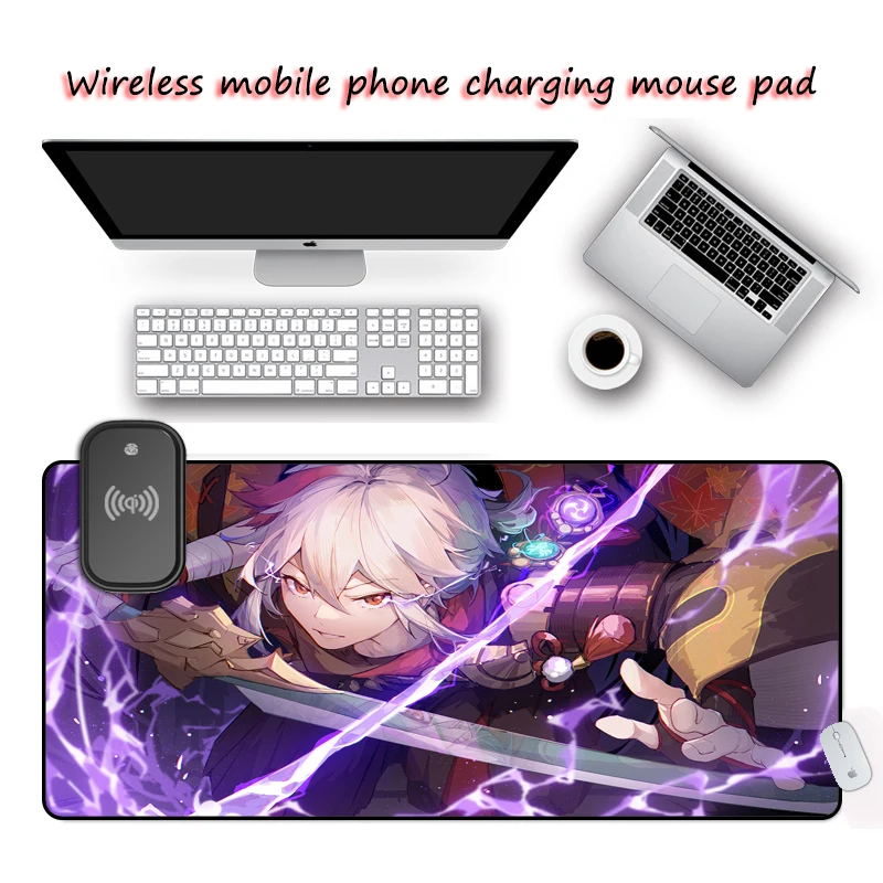 Kazuha Wireless Charging Keyboard Mat Genshin Impact Anime Mouse Pad Mousepad Gamer Accessories Laptop Carpets Laptop Desk Mat