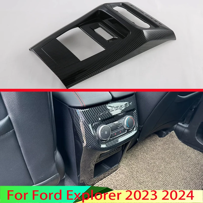 For Ford Explorer 2023 2024 Car Accessories Carbon Fiber Style Armrest Box Rear Air Vent Frame Trim Cover