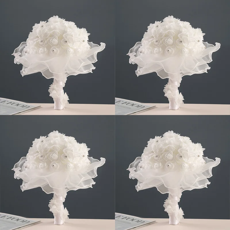 장미꽃 레이스 창의적인 핸드 부케, 사랑을 대신하는 웨딩 선물 부케, 약혼, 결혼에 적합