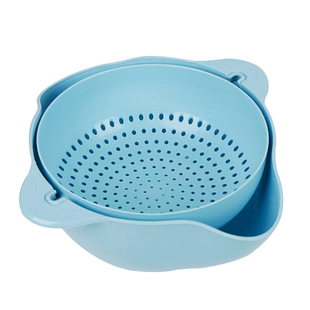 

Drain Basket Double Layer Plastic Fruit Vegetable Washing Basin Green Safe Healthy Storage Use Separate Together Kitchen Decor