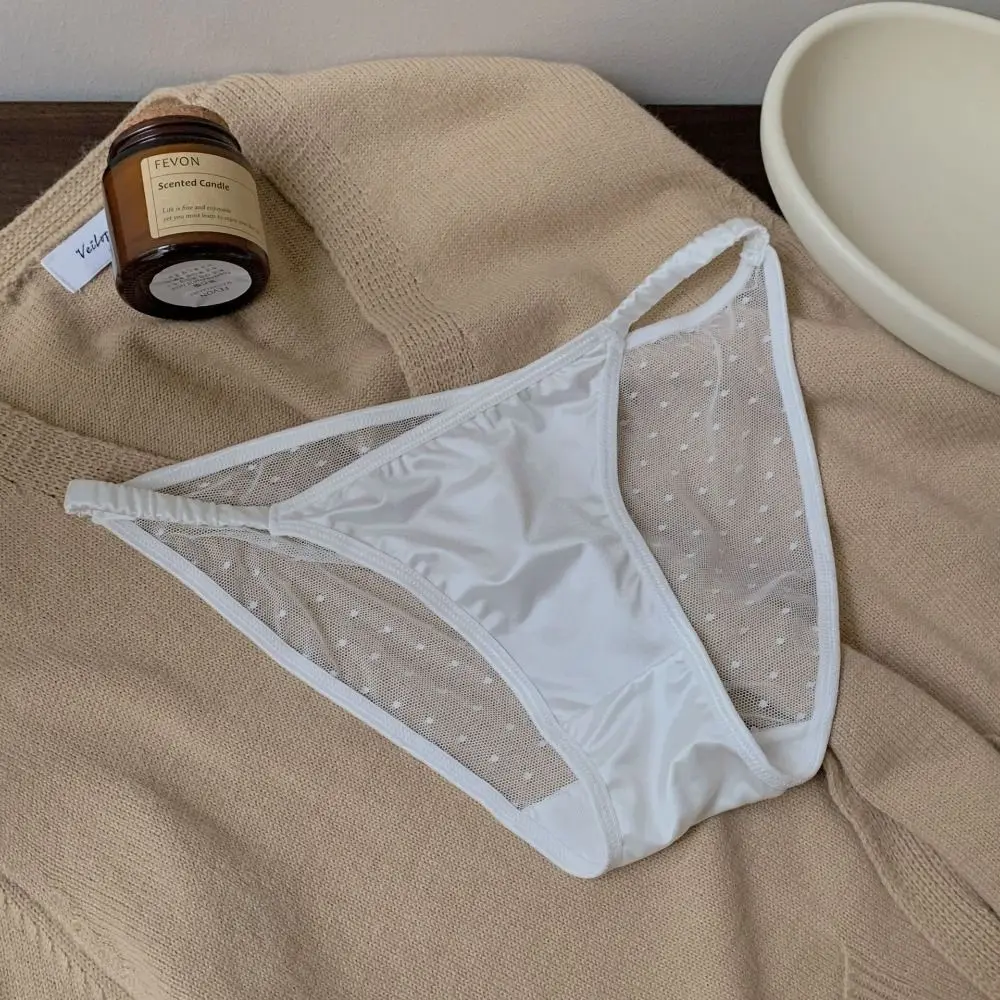Lace Briefs Ice Silk Low Rise Briefs Women Korean Soft Mesh Panties Cotton Crotch Transparent Sexy Women Underwear Smooth