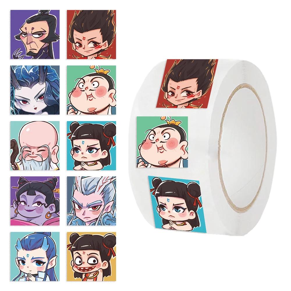 

500pcs/Roll Kawaii NEZHA Anime Sealing Stickers Cute Cartoon Decals Round DIY Album Diary Label Graffiti Sticker Children Gift