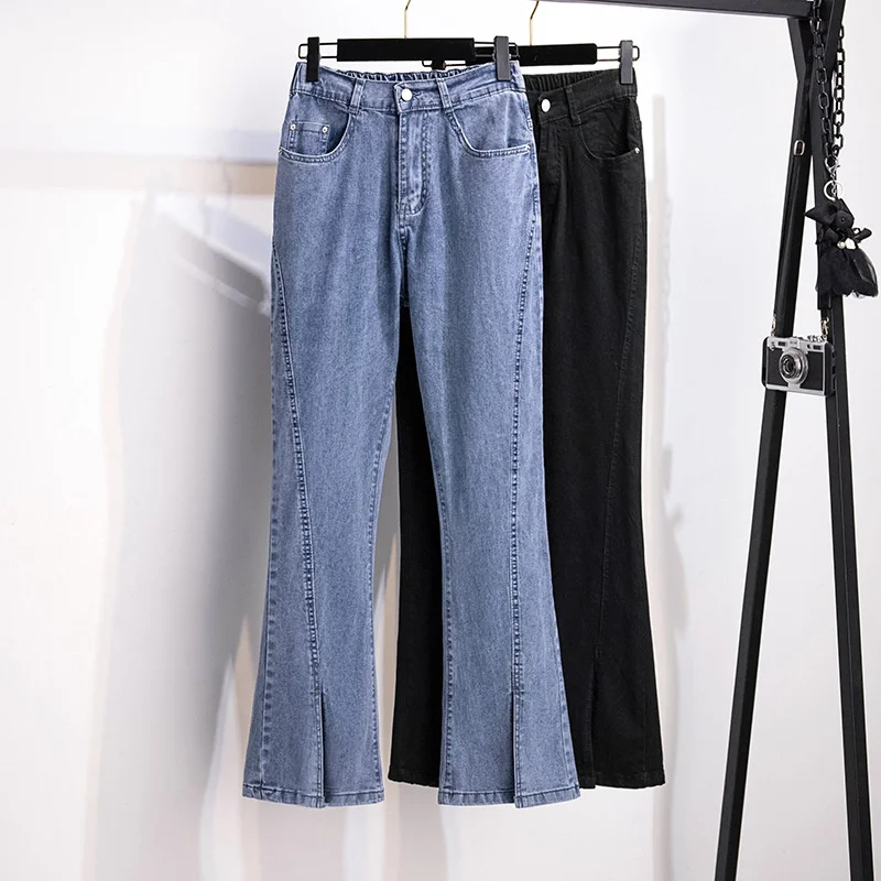 

Spring Autumn Women's Jeans 2023New Vintage Elastic High Waist Casual Denim Pants Female Large Size Denim Bell-Bottoms Pants 7XL