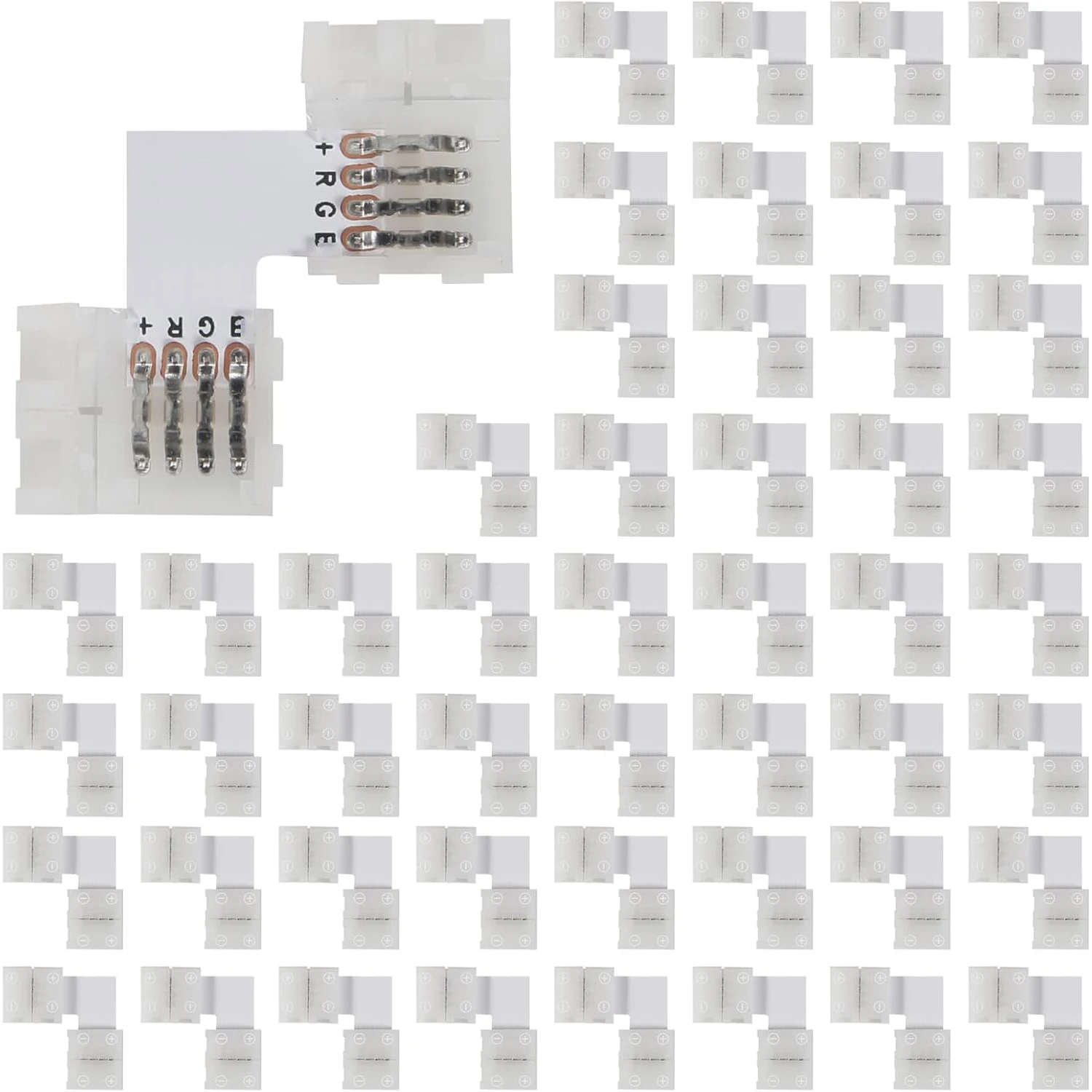 50pcs L-Shape 4 Pin LED Strip Light Connector, Solderless Snap Down Connector Quick Splitter Right Angle Corner 90° Degree Flex