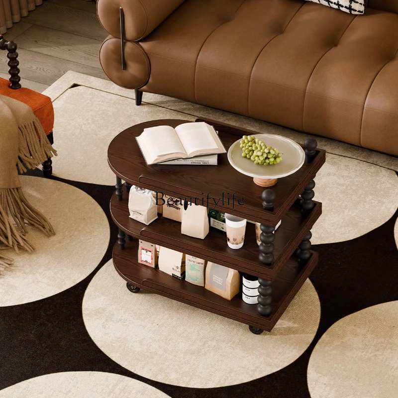 

French retro side table removable solid wood shelf living room sofa side table