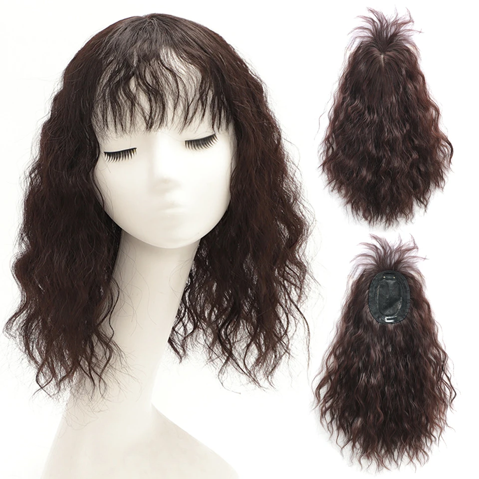 

Synthetic Curly Hair Topper Wig Top Toupee Clip In Hair Extensions Replacement Closure Hairpiece Cover the White Hair Hairpiece