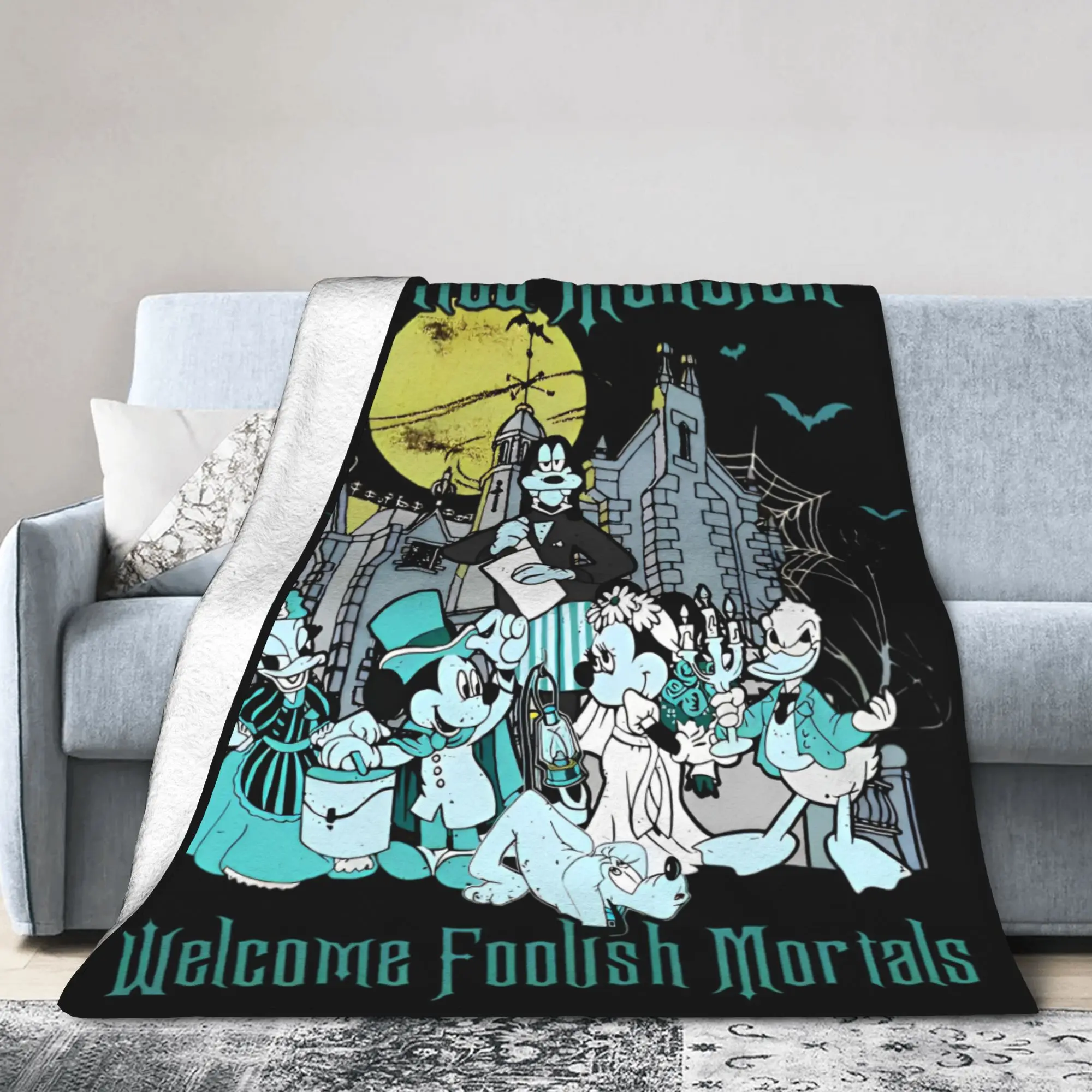 

Haunted Mansion Castle Knitted Blankets Fleece Mickey and Friends Lightweight Thin Throw Blanket for Home Couch Quilt Portable