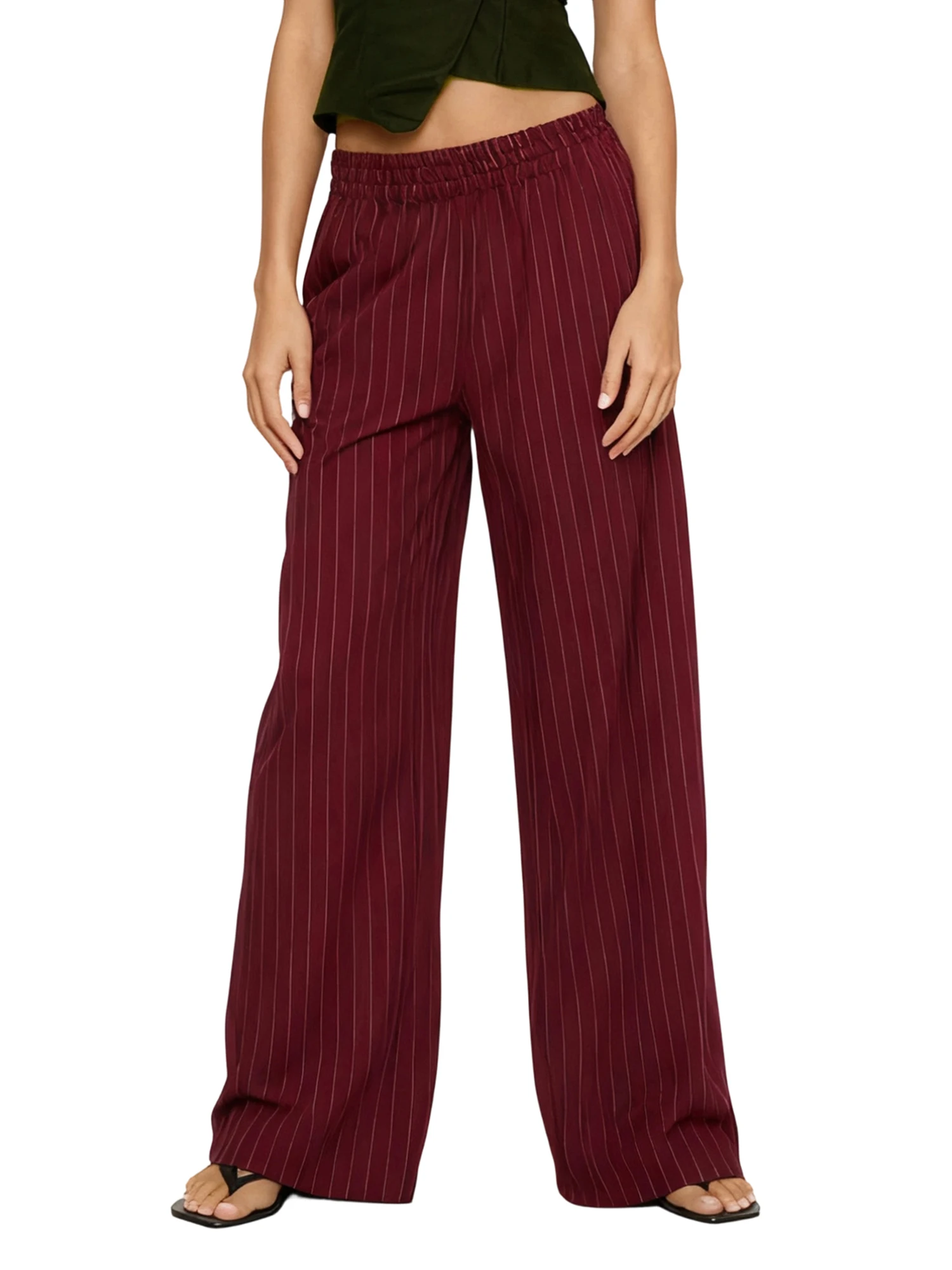 

Женские мешковатые брюки в полоску, повседневные широкие брюки с эластичной резинкой на талии и карманами на лето, весну и осень