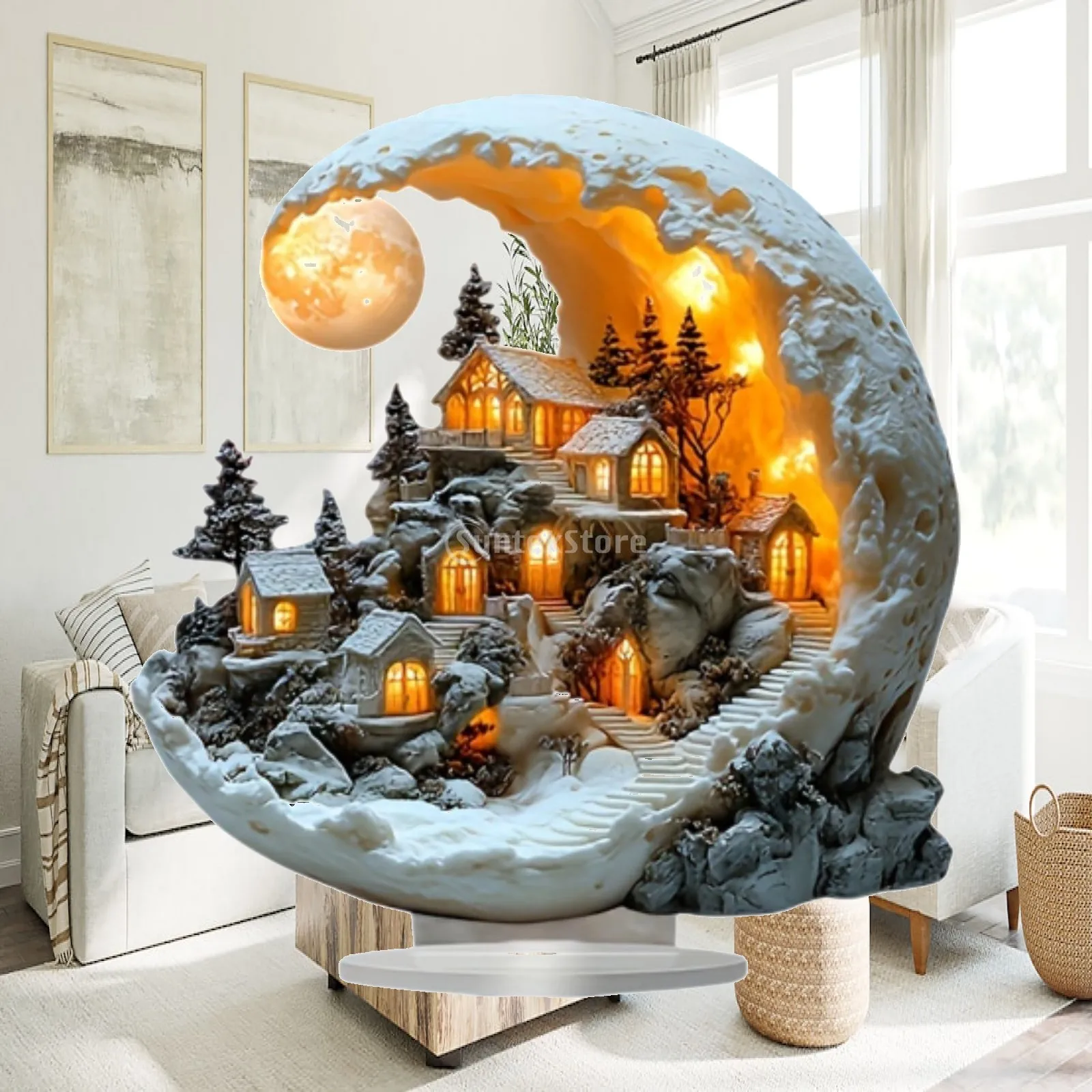Decorative Moon Acrylic Statue Unique Home Decor Accent Ornament for Living Room Bookshelf Cabinet Bedroom