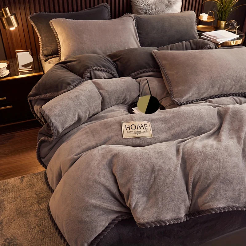 1 Modern Style Double-Sided Milk Velvet Winter Bedding, Anti-Static Solid Color Duvet Cover, Without Core And Pillowcase,
