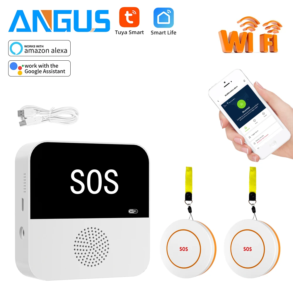 Angus Wireless SOS Button for Emergencies Smart Call For Help Security Panic Emergency Button with 433MHz Home Alarm System