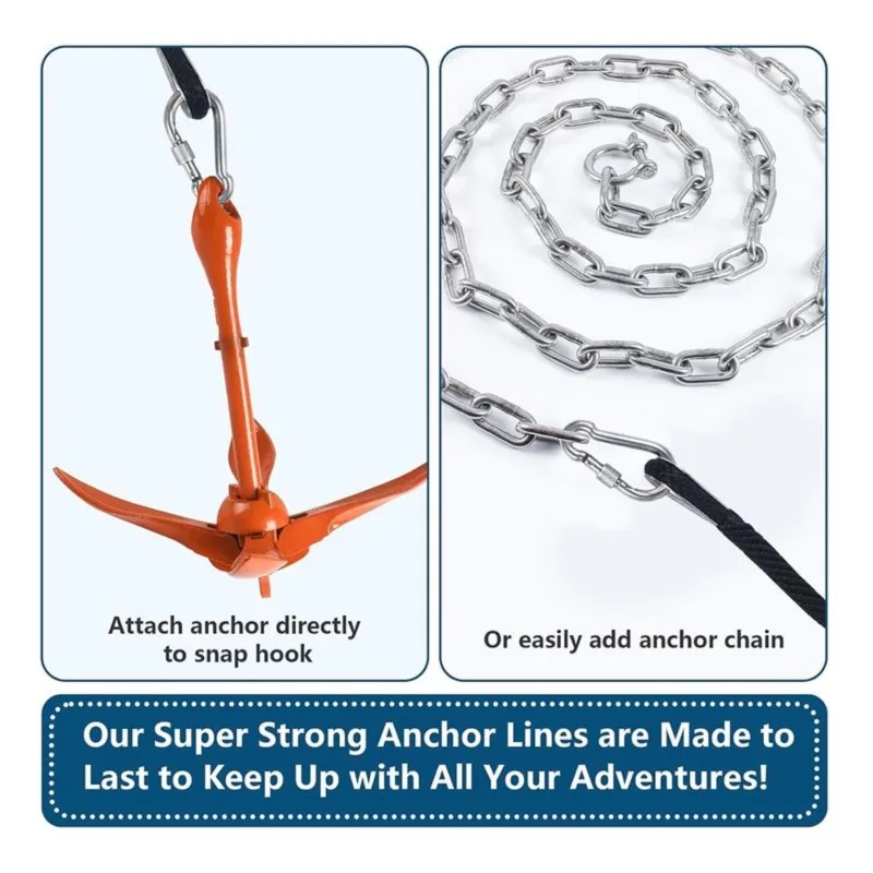 Anchor Rope, Marine Anchor Rope, Solid Braided MFP with Stainless Steel Grommets and Snap Hooks [EN&RS]