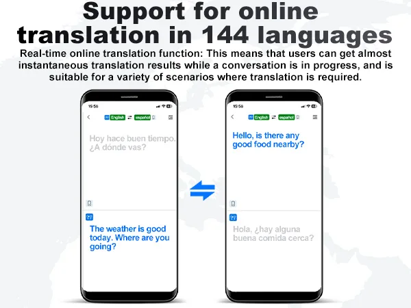 Auricolari traduttore 3 modalità in tempo reale 144 lingue Traduzione online Chiamata musicale Auricolare BT con altoparlante Nero per studio di viaggio