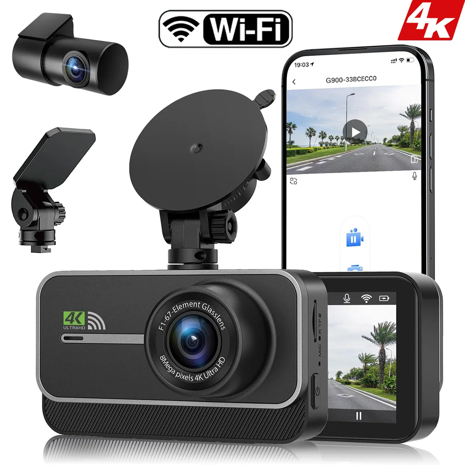 

Dash Cam For Cars Car Camera Dash Cam 4K WIFI Camera For Car Front And Rear Dash Camera Black Box 24H Parking Mode Recorder