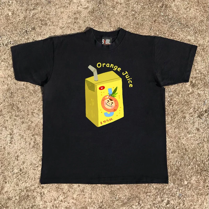 ヘビーウェイト-ピュアコットン-半袖-tシャツ-シャオチェンストーリー-マルチラブ-ドリンクオレンジジュース-ユニセックス-カップルデザイン-260g