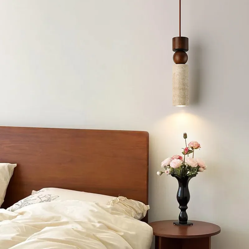Wabi Sabi Yellow Travertine Stone Pendant Light Vintage Japanese E27 Hanging Lamp for Bedroom Bedside Kitchen Island Bar