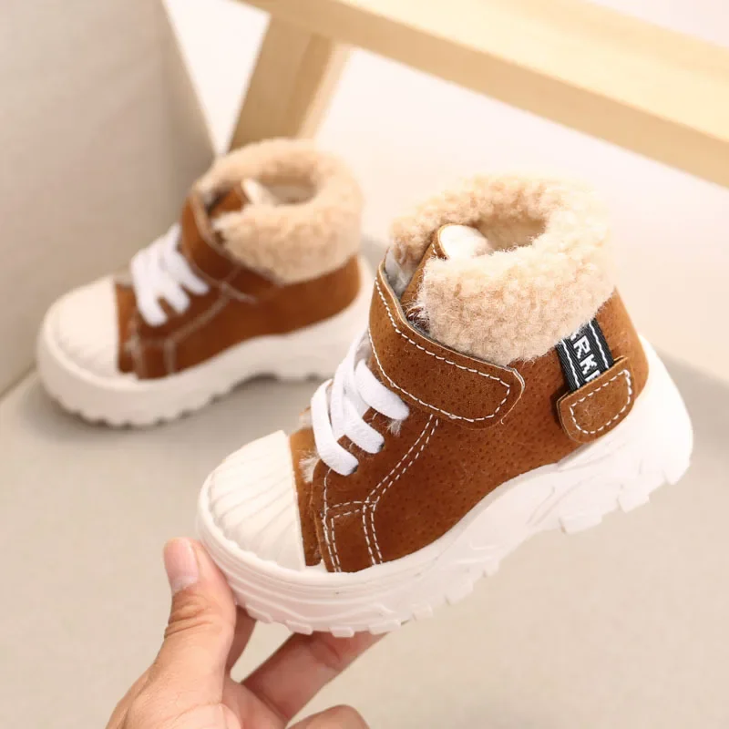 Children Winter Warm Snow Boots Boys Canvas Cotton Shoes Plush Insulated and Thickened Girls Boots Outdoor Non-slip Short Boots