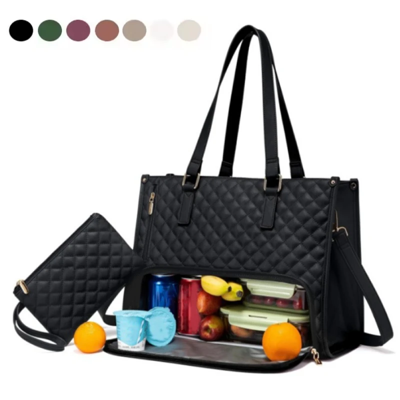 

2in1 Women's Lunch Handbag High-Capacity Insulated Lunch Shoulder Bag Heat Preservation Lunch-Box Lingge Computer Crossbody Bags