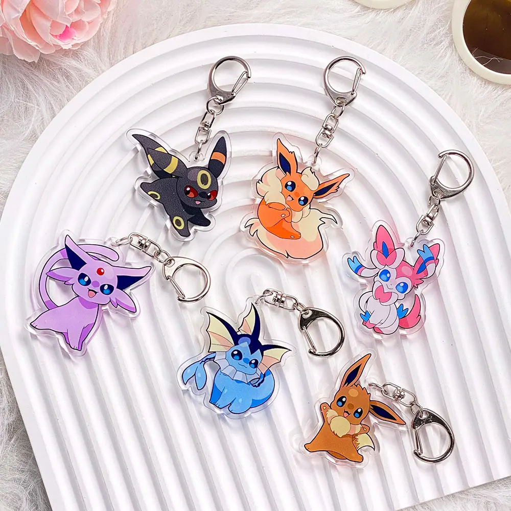 1/9PCS Pokémon Characters Eevee Acrylic Keychain Cartoon Bag Charms Accessories Funny Backpack Pendant Key Holder Friend Gifts